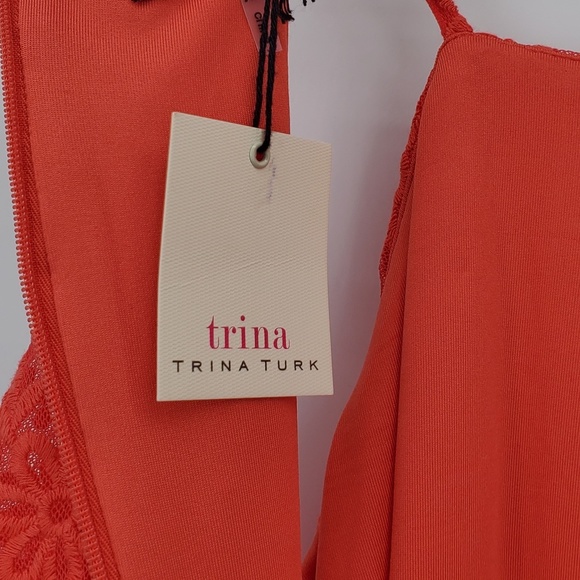 Trina Turk Lady Bug Roseville Ruffle Cold Shoulder Knit Lace Mini Dress Small - Picture 7 of 8